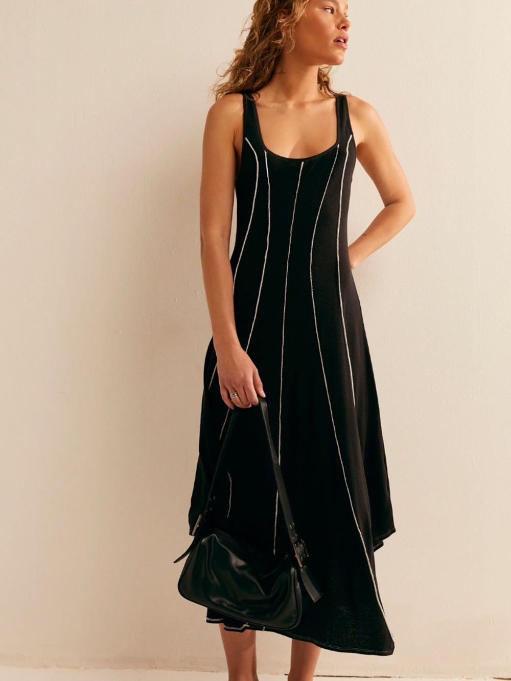 Free People Beach Maxi Black Sleeveless Dress with White Stripes